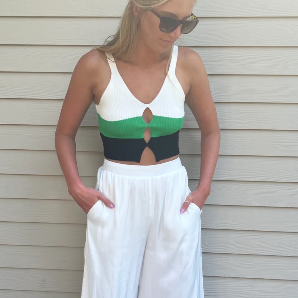 Stylish White and Green Women's Top